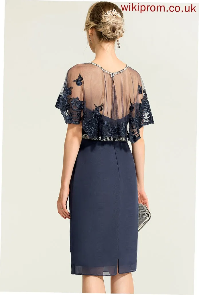 Sweetheart Cocktail With Cocktail Dresses Dress Chiffon Sheath/Column Ruffle Rhianna Beading Knee-Length