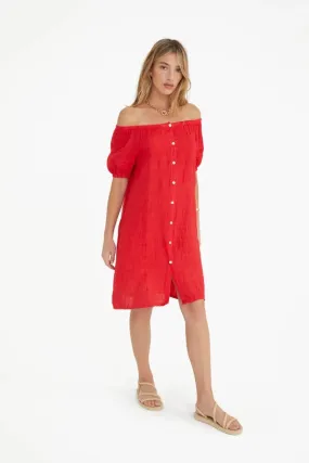 The Antibes Linen Dress In Rouge