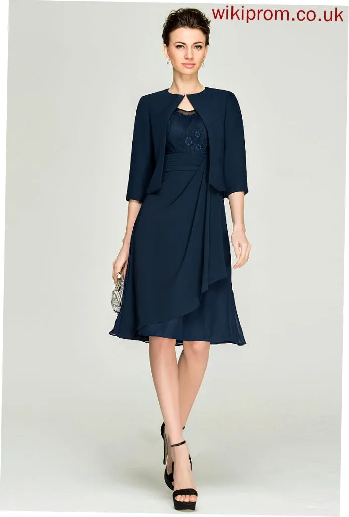 V-neck Bride Ruffles With A-Line Lace Knee-Length Mother of the Bride Dresses Mother Zoe of Chiffon Dress Cascading the