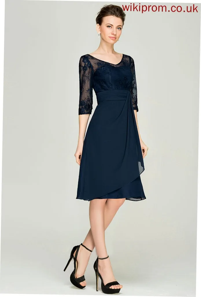 V-neck Bride Ruffles With A-Line Lace Knee-Length Mother of the Bride Dresses Mother Zoe of Chiffon Dress Cascading the