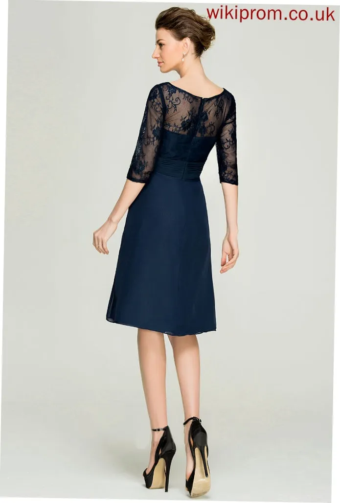 V-neck Bride Ruffles With A-Line Lace Knee-Length Mother of the Bride Dresses Mother Zoe of Chiffon Dress Cascading the