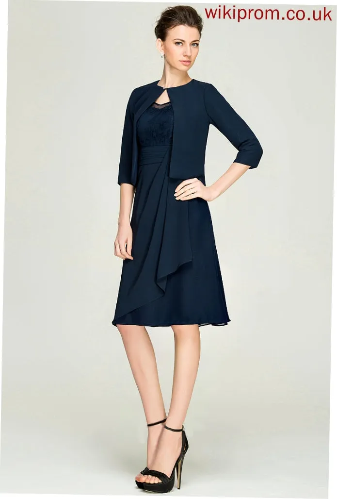 V-neck Bride Ruffles With A-Line Lace Knee-Length Mother of the Bride Dresses Mother Zoe of Chiffon Dress Cascading the