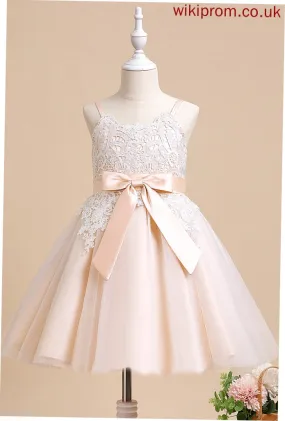With Flower Girl Dresses Sleeveless Girl Neck Bow(s) Flower A-Line Knee-length - Nell Scalloped Tulle Dress