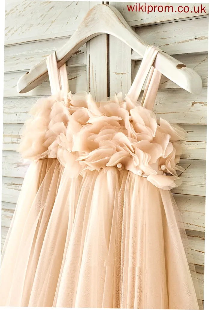 With Knee-length A-Line/Princess Straps Adeline Flower Girl Dresses Girl Flower Sleeveless Tulle - Dress Beading