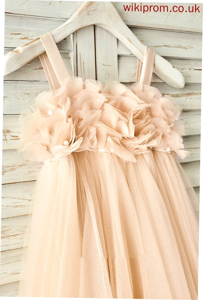 With Knee-length A-Line/Princess Straps Adeline Flower Girl Dresses Girl Flower Sleeveless Tulle - Dress Beading