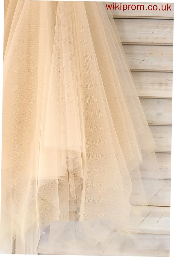 With Knee-length A-Line/Princess Straps Adeline Flower Girl Dresses Girl Flower Sleeveless Tulle - Dress Beading