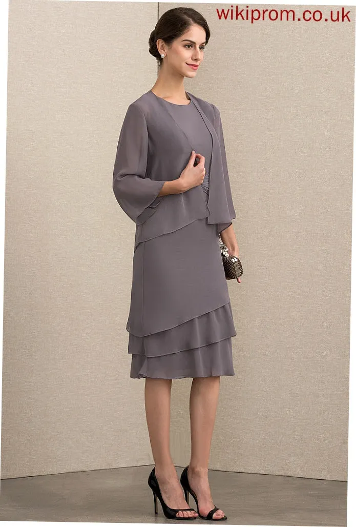 With Scoop Mother Bride Neck Jane the Knee-Length Chiffon Ruffles Mother of the Bride Dresses A-Line Dress Cascading of