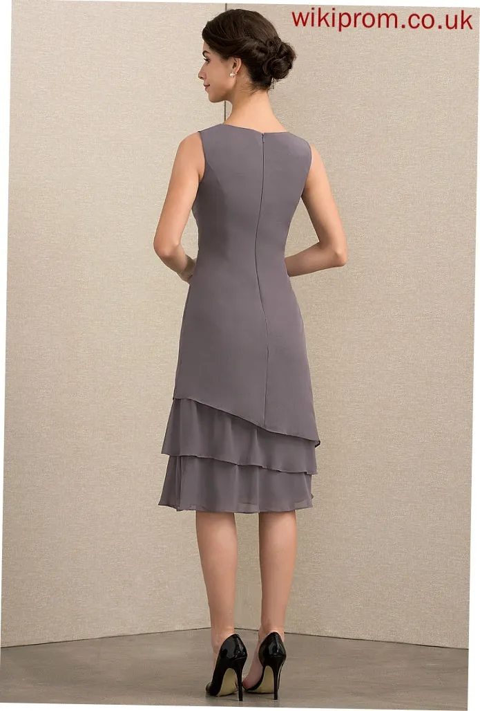 With Scoop Mother Bride Neck Jane the Knee-Length Chiffon Ruffles Mother of the Bride Dresses A-Line Dress Cascading of