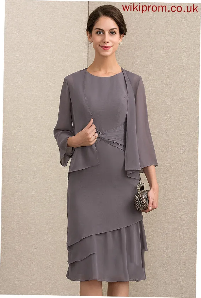 With Scoop Mother Bride Neck Jane the Knee-Length Chiffon Ruffles Mother of the Bride Dresses A-Line Dress Cascading of