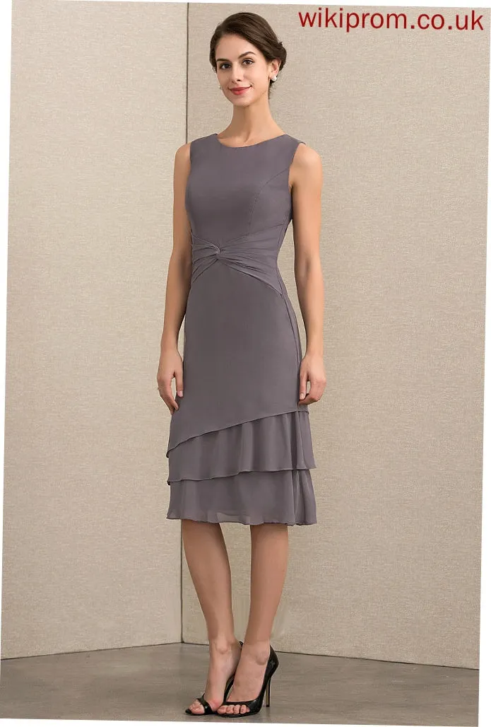 With Scoop Mother Bride Neck Jane the Knee-Length Chiffon Ruffles Mother of the Bride Dresses A-Line Dress Cascading of