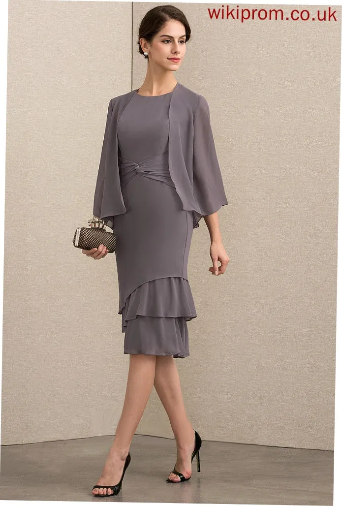 With Scoop Mother Bride Neck Jane the Knee-Length Chiffon Ruffles Mother of the Bride Dresses A-Line Dress Cascading of