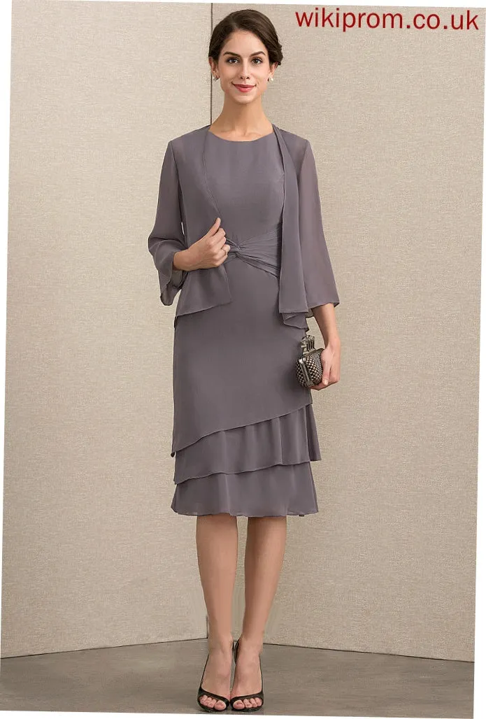 With Scoop Mother Bride Neck Jane the Knee-Length Chiffon Ruffles Mother of the Bride Dresses A-Line Dress Cascading of