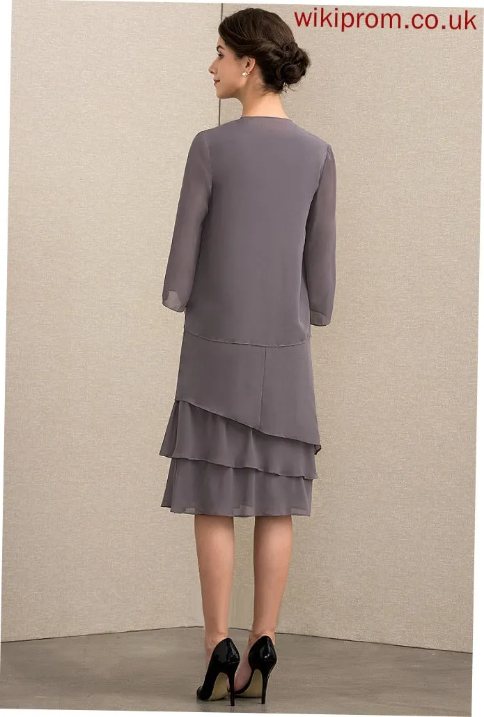 With Scoop Mother Bride Neck Jane the Knee-Length Chiffon Ruffles Mother of the Bride Dresses A-Line Dress Cascading of