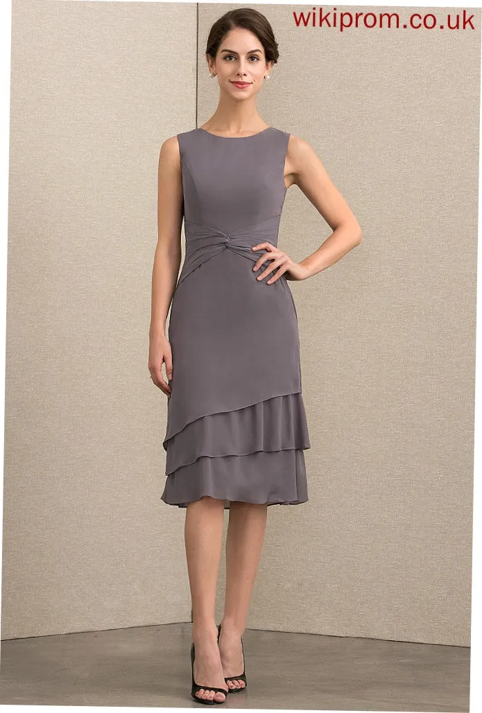 With Scoop Mother Bride Neck Jane the Knee-Length Chiffon Ruffles Mother of the Bride Dresses A-Line Dress Cascading of
