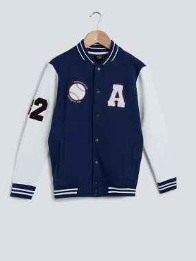 Y&F Kids Navy Printed Varsity Jacket