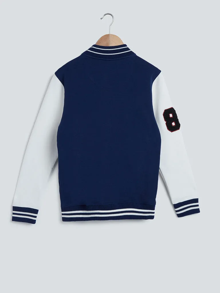 Y&F Kids Navy Printed Varsity Jacket